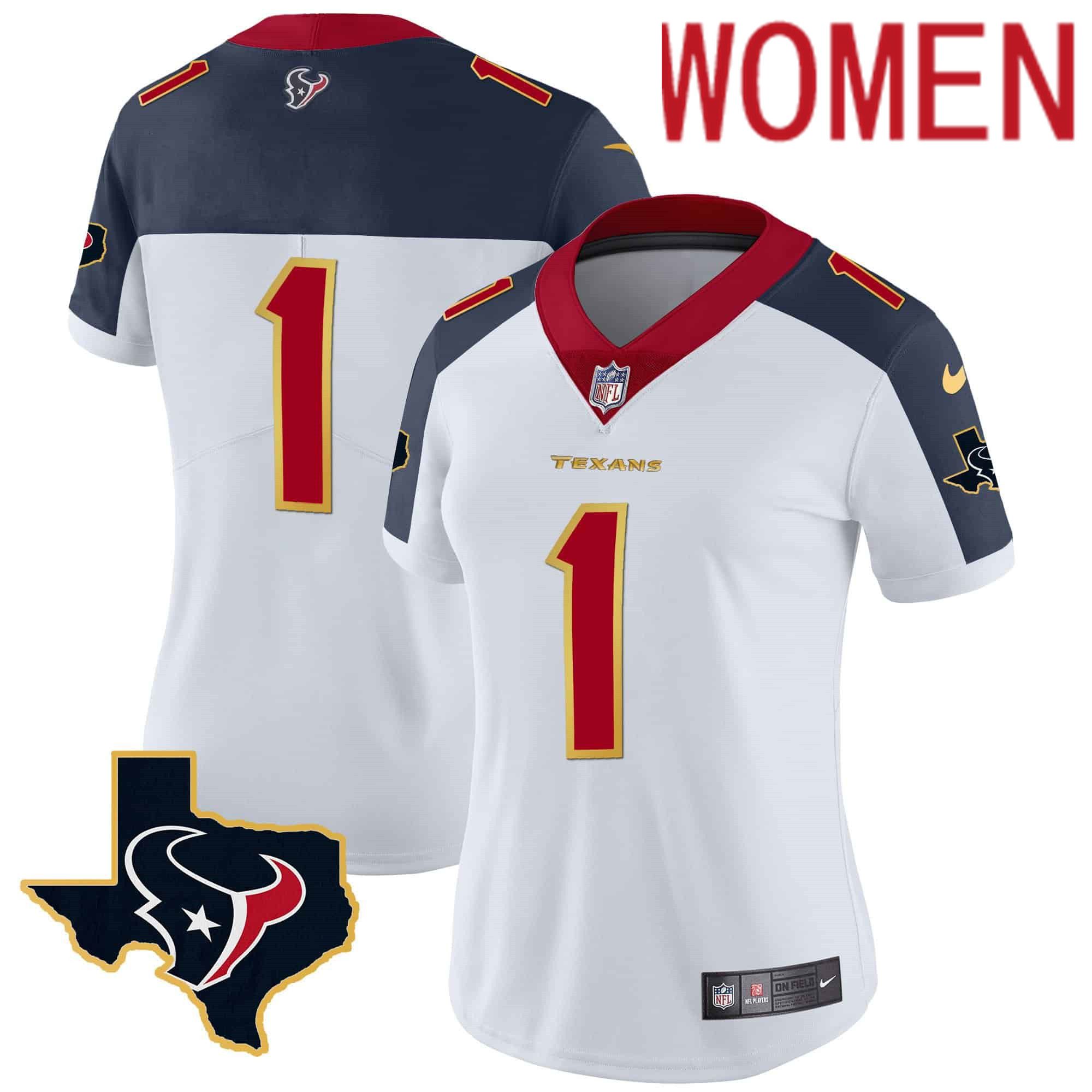 Women Houston Texans #1 Diggs White Gold 2024 Nike Trim Vapor NFL Jersey style 2